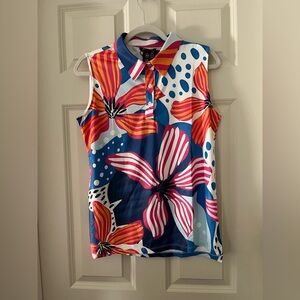 NWT Women's CEGOLFS Golf Polo Shirt Pink Orange Dark Blue Sleeveless Top size L